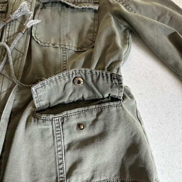 AMERICAN RAG Cie Womens sz Medium olive green hood Zip Up military Jacket cotton - Picture 16 of 16